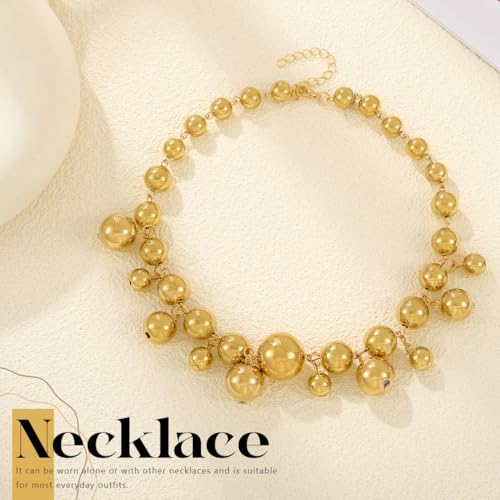 Handcess Boho Chunky Choker Halskette Gold Punk Perlen Halsketten Dicke Halskette Kette für Frauen