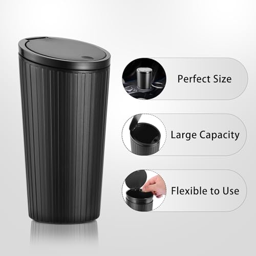 Auto Mülleimer, Auto Mülleimer mit Deckel, Tragbare Mülleimer Auto mit 5 Rollen Müllsäcke, Müllbeutel, Praktischer Mini Mülleimer für Autos, Zuhause, Büro, Schlafzimmer (Schwarz)