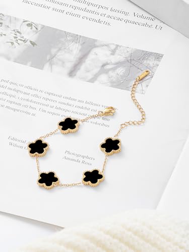 14K Gold Plated Dainty Four Leaf Clover Dot Bracelets for Women Lucky Flower Jewelry 6