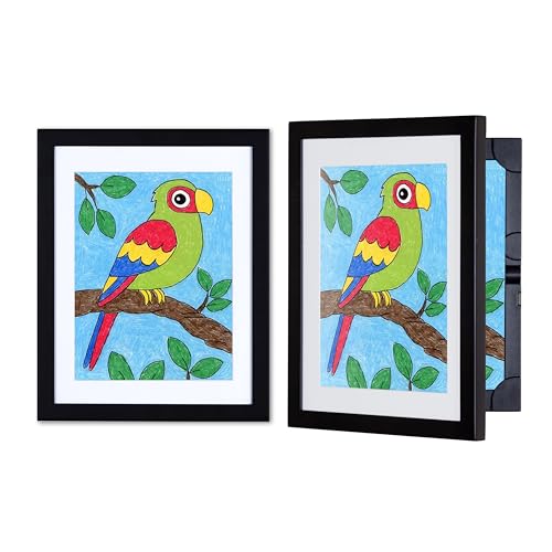 Dynamic Frames Li’l Davinci Front-Open 2-Pack Kids Art Frames, Wooden Frames for 9x12 Artwork, Prints & Certificates, Store up to 50 per Frame, 11.75 x 14.75 Outer Dimensions, Black