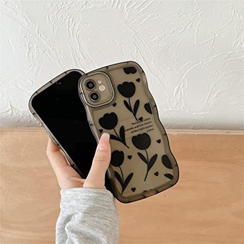 Coque iPhone 11 Pro Max fleurs noires protection antichoc avec chaîne