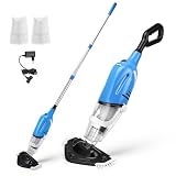Aspirapolvere Piscina, Aspiratore Piscina Ricaricabile con Aspirazione Potente 40 L/min, Aspirafango Piscina con Asta Telescopica da 131 a 199cm, Sensore Automatico, Testina a 2 Spazzole per Piscine