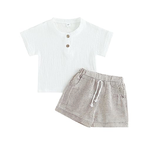 Image of fhutpw Baby Boy Summer Outfits Henley Shirt Soft Pocket Short Sleeve Tops & Shorts Sets Infant 3 6 12 18 Months 2T Clothes