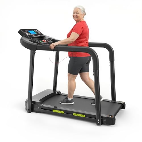 Treadmills for Seniors with Extended Handrails 2.5HP Quiet Motor Walking Pad for Seniors Treadmills for Home with Shock Absorption Heart Rate Monitor 300 lbs Capacity 12 Programs