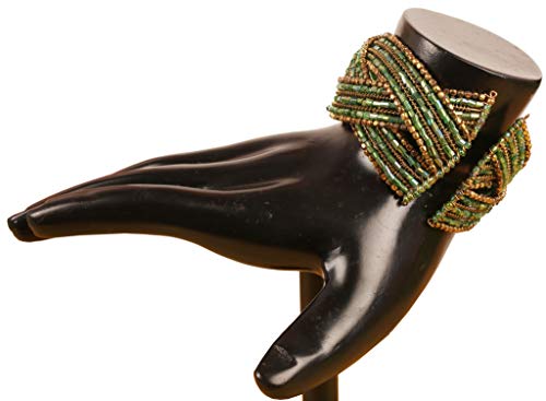 Touchstone KRBR-645-05---W New Indian Bollywood Desire Beautiful Beaten Brass Glass Pipe Beads Wrist Decorative Designer Jewelry Cuff Bracelet In Antique Gold Tone thumb #1