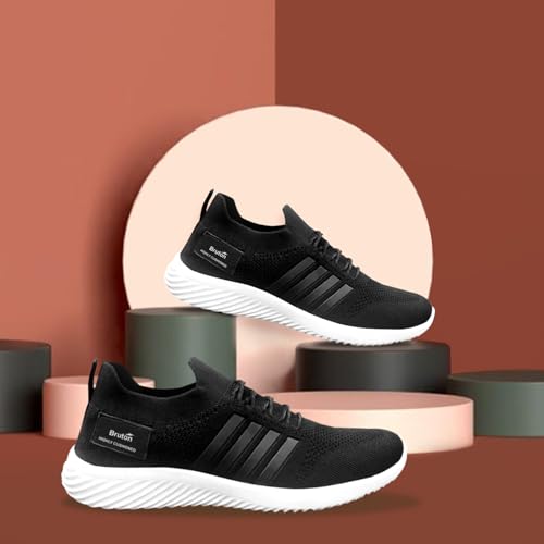 Image of BRUTON Men's Running Shoes | Lightweight Sports Shoes for Walking, Gym, Training Breathable Mesh Lace-Up Sneakers | Black