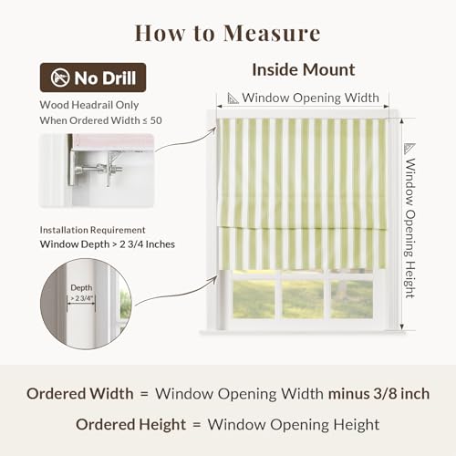 Image of TWOPAGES No Drill Cordless Roman Shades Classic Olivine Bordered Pinstripe Roman Blinds for Windows, Light Filtering Blackout Blinds Farmhouse Shades for Kitchen Customized Blinds, 1 Piece