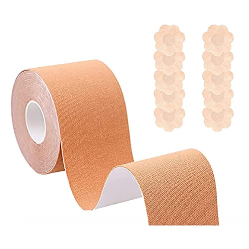 Cinta De Pecho,Sujetador Invisible,Cinta de Pechos para Levantar,con 5 Pares de Cubiertas para pezones,Sujetadores adhesivos para mujer,Cinta de elevación DIY para Copas A-G Cover