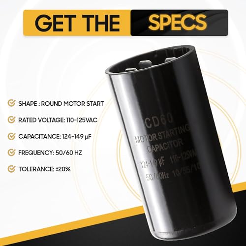 Seentech 124-149 uf/MFD 110-125 VAC ±20% Round Motor Start Capacitor 50/60 Hz AC Electric Universal Fit for AC Motor Run or Fan Start and Cool or Heat Pump Air Conditioner - Thumbnail 2