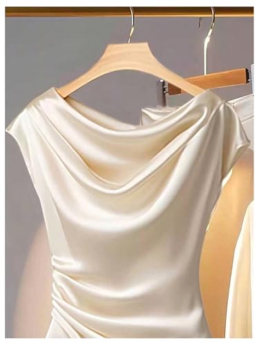 SOLY HUX Women's Satin Blouse Ruched Cowl Neck Elegant Shirt Summer Tops Work Office Outfits4