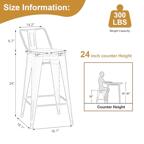 Andeworld 24 Inch Swivel Bar Stools Set of 4 Counter Height Stools Industrial Metal Barstools (24 inch, Matte Black)