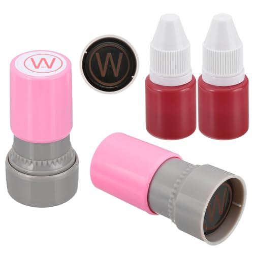 PATIKIL Letter Stamps Self Inking, 2Pcs Alphabet W Character Teacher Ink Initial Stamp with Refill Ink for Class Notebook Scrapbooking DIY Craft, Pink