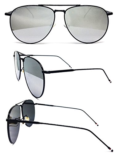 97025 Premium Oversized Flat Aviator Mirrored Sunglass Womens Mens (METAL, BLACK/SILVER)2