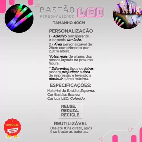 Kit Bastão Led Festa 40cm Colorido 3 Funções - Bastão Led De Espuma Luminoso Neon Brilhante - Bastão
