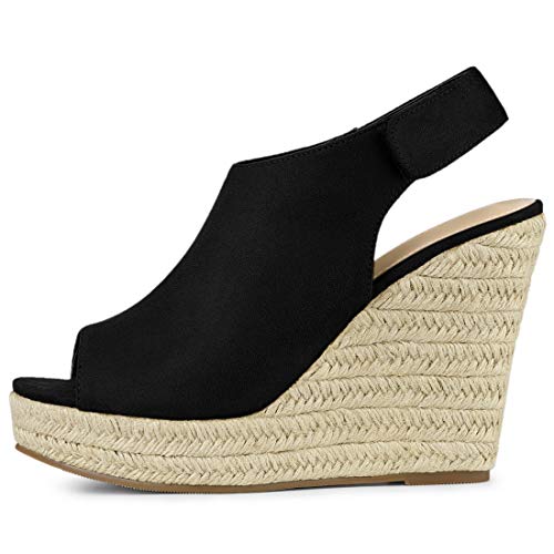 Allegra K Allegra K Women's Slingback Platform Wedges Heel Black Espadrille Wedge Sandals 10 M US
