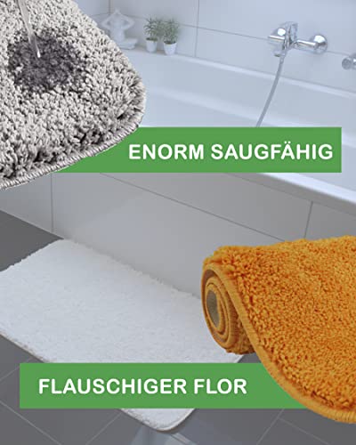 DILUMA | Badematten Set 2 Teilig Badematte 50x80 und WC Vorleger 45x50 cm Grau | Badteppich Set | Flauschiger Hochflor, Weich, rutschfest, Saugstark – Bild 6