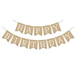 Alphabet Happy Birthday Banner Burlap Birthday Banner Birthday Party Decoration Supplies(White Alphabet)
