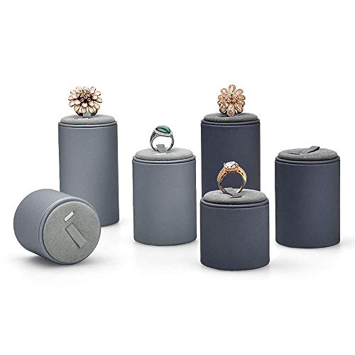 Oirlv Premium Leather 3 Pcs/Set Ring Display Stand Ring Holder Trade Show Showcase Jewelry Display Stand(Grey) - Thumbnail 4