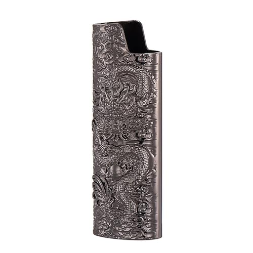 Étui à briquet vintage pour briquet BIC J6, motif dragon en métal, cadeau (noir)