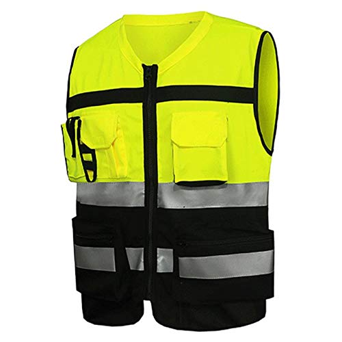 TOOLSTAR Reflective Safety Vest, High Visibility Vest 2 Band 360°Reflective Safety Vests Waistcoat Jacket with Multi-Pocket Zipper for Emergency, First Responder, Landscaping (1 Pack, Yellow, XL)