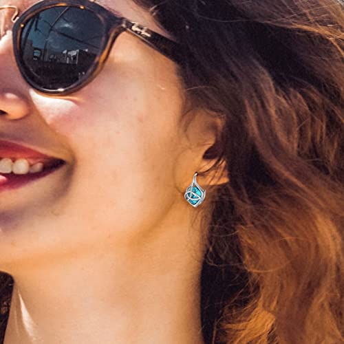 Bdl Leverback Celtic Knot Turquoise Earrings For Women, Sterling Silver Naturl Turquoise Vintage Dangle Drop Earrings For Women, Jewelry Gifts For Mom Or Her, Irish Gifts For Women #TOP3