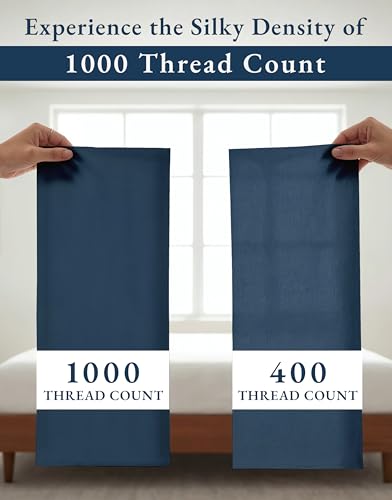 Image of LANE LINEN Full Size Sheet Sets 100% Egyptian Cotton Sateen - Estate Blue | Full Sheet Set - 4-Piece Set, 16 inch Deep-Pocket Snug Fit, 1000 Thread Count, Refreshes A Guest Room, Luxe Sheen,