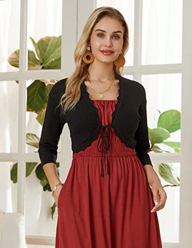 Women's Plus Size Shrug 3/4 Sleeve Lightweight Open Front Knit Cardigan Cropped Black Shrug Black Xxl #TOP5