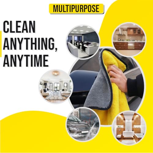Image of Btag Microfiber Cleaning Cloth, 40x40 cms 600 GSM | Highly Absorbent,Lint and Streak Free, Multi-Purpose Wash Cloth for Kitchen,Car,Window,Stainless Steel,Silverwear(Yellow 40x40cms) Pack of 4