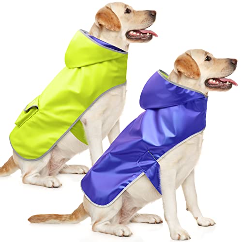Ezierfy Reversible Dog Raincoat - Lightweight Raincoats Jacket For Dogs, Adjustable Hooded Dog Raincoats, Waterproof Rain Coat Slicker Poncho For Small To Xx- Large Dogs (Large, Green+Blue) #TOP1