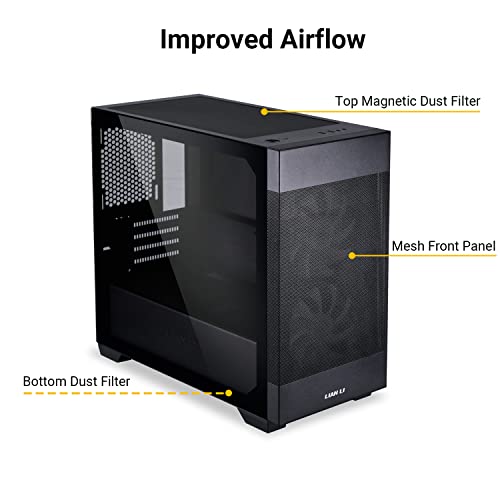 Image of LIAN LI High Airflow Micro ATX PC Case, RGB Gaming Computer Case, Mesh Front Panel Mid-Tower Chassis with 2x140mm ARGB PWM Fans Pre-Installed, Tempered Glass Side Panel (LANCOOL 205M MESH, Black)