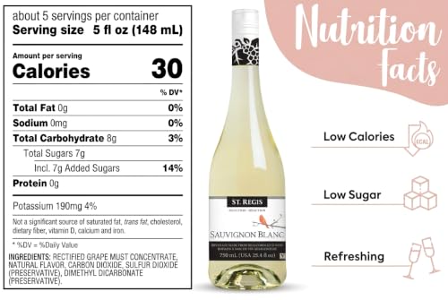 Image of ST. REGIS Non-Alcoholic Sauvignon Blanc (4 Pack) - Low Calorie, Low Sugar - Crisp and Refreshing Tropical Fruity Rich Flavor