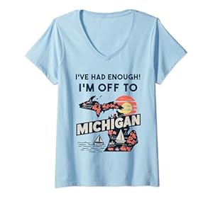 Damen Michigan Urlaub Spruch Mir reichts Ich bin in Michigan T-Shirt mit V-Ausschnitt