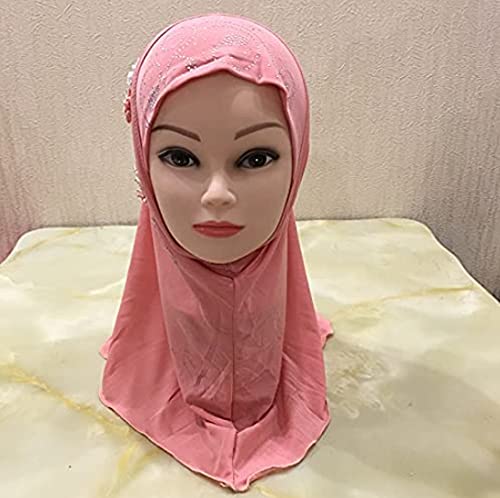 Girls Muslim Hijab Floral Lace Head Scarf Kids Islamic Arab Scarf Shawls Head Wrap with Flowers2