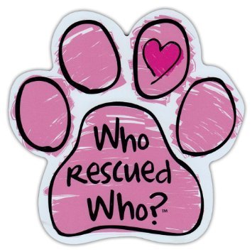 Pink Paw Shaped Car Sticker - Who Rescued Who? - Bumper Sticker - Vinyl, Letter Print, Cartoon, Outdoor, Dog, Rescue Theme