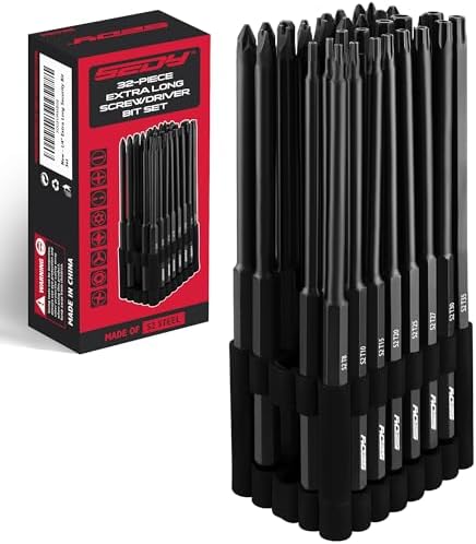 Extra Long Security Bit Set: 32-Piece S2 Steel Screwdriver Drill Bits for Tamper-Proof Screws, 6" Torx, PoziDriv, Spanner, Tri-Wing - Universal 1/4" Hex Shank for Electric, Impact Drills