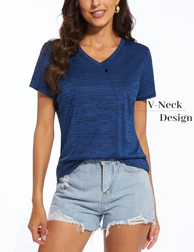 MAGCOMSEN Women's V Neck Workout Shirts Short Sleeve Moisture Wicking Yoga T-Shirts Quick Dry Athletic Tops3