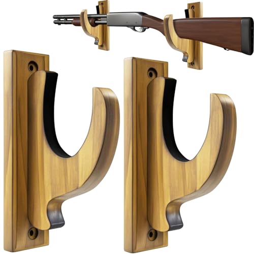 Elifinds Gun Rack Wall Mount, Solid Wood Gun Holder Rifle Shotgun Hooks Hanger for Vintage Gun Airgun Archery Bow Sword Horizontal Display (2 Pack)