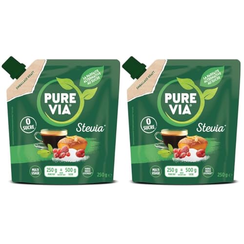 Pure Via - Doypack Poudre Cristallisée - Stevia - Zéro Sucre - 250g - Lot de 2