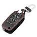 Produktbild Happyit Leder Autoschlüssel Abdeckung Fällen Schlüsselbund für Volkswagen Landbeat Passat Tiguan Jetta Polo Bora New Sutton 3 Tasten Fernbedienung (Schwarz)