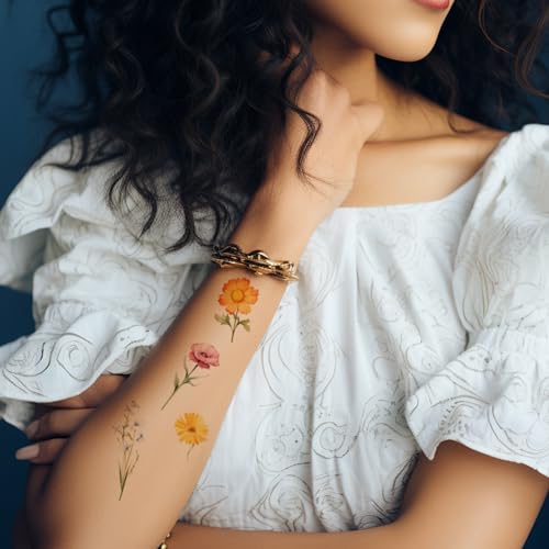Everjoy Watercolor Wild Flowers Small Temporary Tattoo Stickers - Waterproof Tiny Floral Fake Tattoos for Women and Girls - Image 4