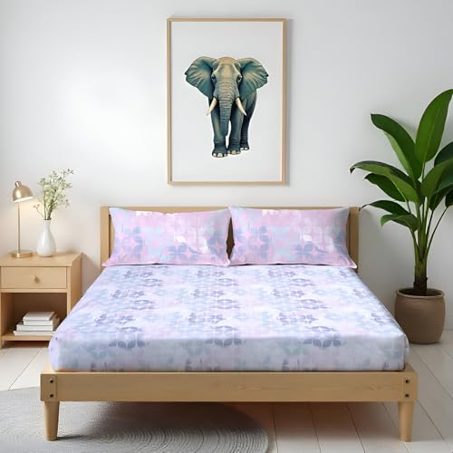 Arvind Bedsheet Set - 100% Cotton Bedsheet for Double Bed (1 Queen Size Bedsheet with 2 Pillow Covers) Soft Breathable, 144 Thread Count - Slumber -Shade 3 (21024-A)