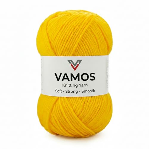 Image of VAMOS Acrylic Hand Knitting & Crochet Yarn - 100g Ball, 4 ply Soft Yarn for Knitting Sweaters, Scarves, Hats, Amigurumi, Babywear & DIY Crafts (Yellow)