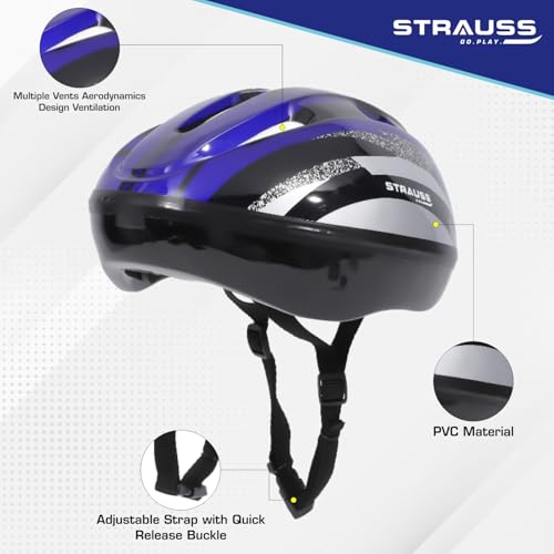 Image of Strauss ArmorX Cycling Helmet | Lightweight with Good Ventilation | Multi-Sport Helmet for Mountain, Road Biking & Skating | EPS Foam Lining for Protection | Ideal for Adults with 15+ Age (Blue)