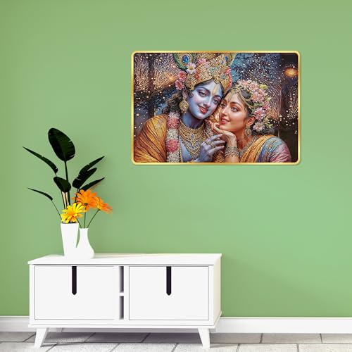 Image of Indianara Radha Krishna Painting With Golden Frame, 18 x 12 Inches, Religious Wall Art(10111GP)