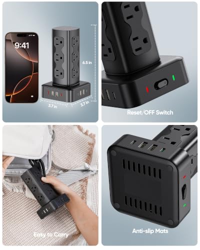 Estación de carga de 100W, torre regleta con 12 tomas AC y 8 puertos USB miniatura 6