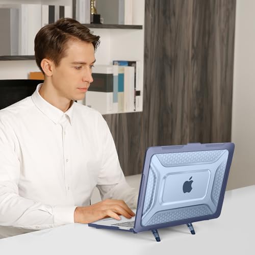 Image of MOSISO Compatible with MacBook Air 13 inch Case M5 M4 M3 M2 2025-2022 A3449 A3240 A3113 A2681, 2 in 1 Kit Honeycomb Shock Resistant Hard Case with Foldable Kickstand for MacBook Air 13.6, Navy Blue