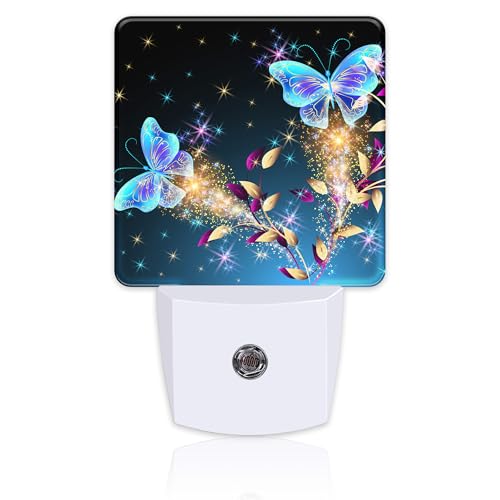 Image of Magical Butterflies with Flowers Night Light Plug into Wall, Glitter Sparkle Butterfly Dusk to Dawn Night Light Plug in,0.5w Energy Saving Sleep Friendly NightLight for Kids Boys Girls Home Decor
