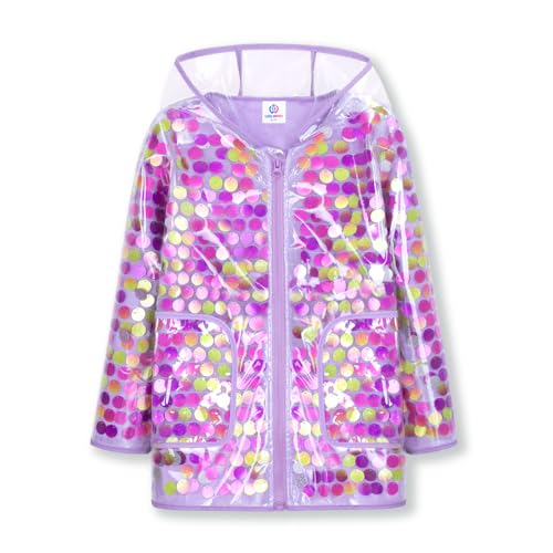 Image of WELAKEN Girls Sequin Raincoat Waterproof Reusable Hooded Outwear Rain Jacket with Lining
