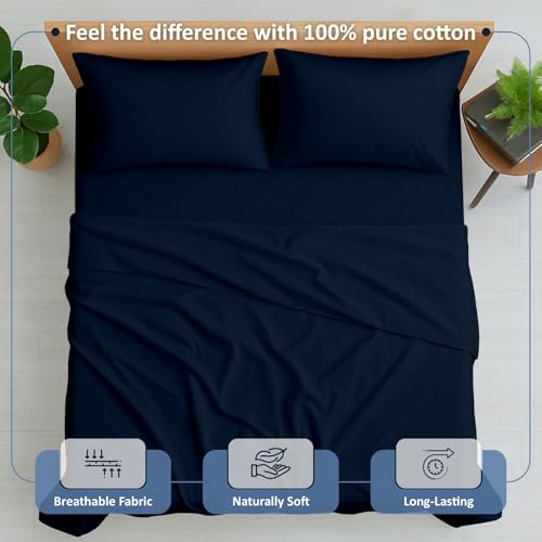 Cottington Lane King Sheet Set, 4 Piece 100% Cotton, 16" Deep, Navy Blue by Cottington Lane - Used condition - Image 2