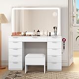 YITAHOME Vanity Desk Set with Large Lighted Mirror and Power Outlet, 46' Makeup Vanity